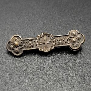 Antique Victorian Silver Bar Pin Heraldic Shield Cross c1880s-1910s
